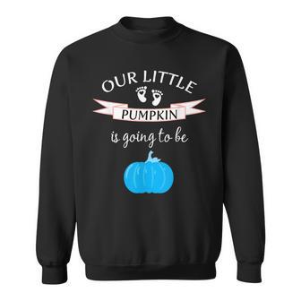 Boy Cute Thanksgiving Gender Reveal Blue Pumpkin Fall Sweatshirt | Mazezy