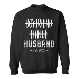 Boyfriend Fiance Husband Just Married 2023 Grooms Wedding Sweatshirt - Monsterry AU