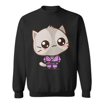 Brazilian Jiu Jitsu Black Belt Combat Sport Cute Kawaii Cat Sweatshirt | Mazezy