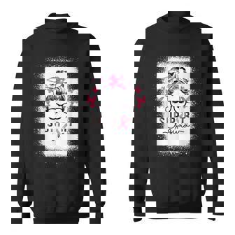 Breast Cancer Awareness Messy Bun Support Squad Pink Ribbon Sweatshirt | Mazezy