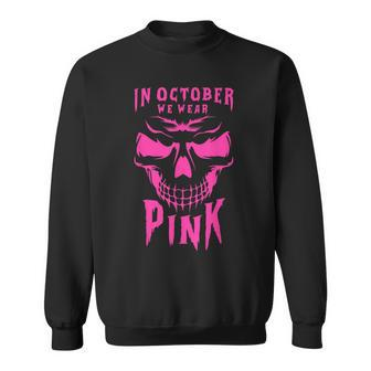 Breast Cancer Awareness Month Halloween Skull Pink Ribbon Sweatshirt - Thegiftio UK