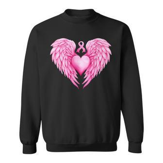 Breast Cancer Awareness Warrior Pink Ribbon Heart Wings Sweatshirt - Seseable