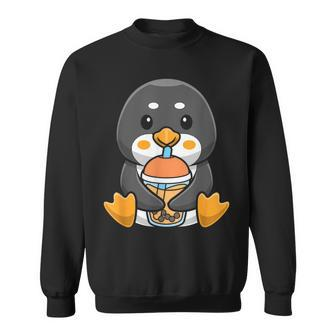 Bubble Milk Tea Penguin Cute Penguin Drinking Boba Milk Tea Drinking Funny Designs Funny Gifts Sweatshirt | Mazezy
