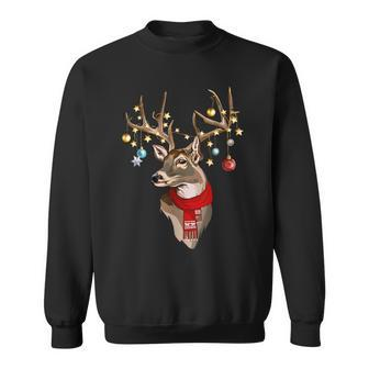Buck Deer Antlers Christmas Lights Scarf Xmas Party Sweatshirt - Seseable