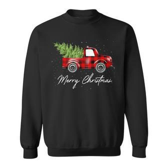 Buffalo Plaid Christmas Tree Red Truck Sweatshirt | Mazezy