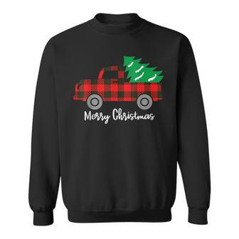 Buffalo Plaid Christmas Tree Red Truck Sweatshirt | Mazezy