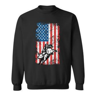Bull Rider Bull Riding Rodeo Vintage American Flag July 4Th Rodeo Funny Gifts Sweatshirt | Mazezy