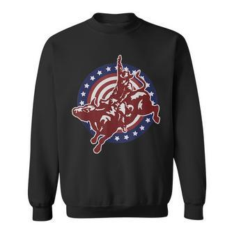 Bull Riding Rodeo Rider Cowboy Vintage American Usa Flag Rodeo Funny Gifts Sweatshirt | Mazezy