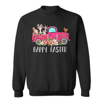 Bunny Cow Truck Animal Farming Lover Farmer Happy Easter Day Sweatshirt | Mazezy