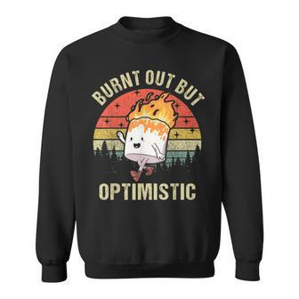 Burnt Out But Optimistic Funny Marshmallow For Camping Retro Sweatshirt - Thegiftio UK