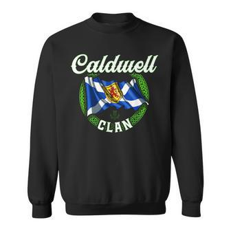 Caldwell Clan Scottish Last Name Scotland Flag Funny Last Name Designs Funny Gifts Sweatshirt | Mazezy