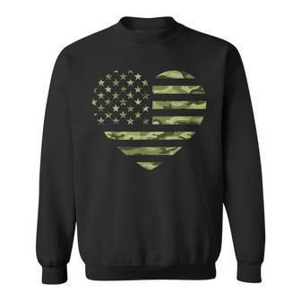 Camo American Flag Heart Camouflage Tactical Green Military Sweatshirt - Monsterry