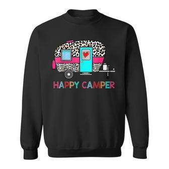 Camper Happy Summer Camp Camping Leopard Funny Glamping Camping Funny Gifts Sweatshirt | Mazezy