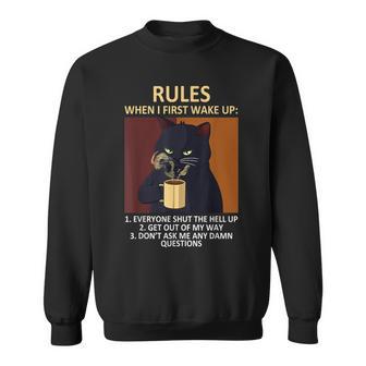 Cat Drinking Coffee Kitten Lover Rules Pet Owner Sweatshirt - Thegiftio UK