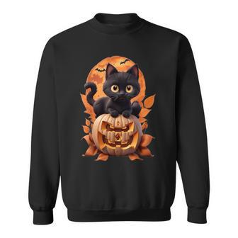 Cat Halloween Pumpkin Cat Lover Costume Halloween Sweatshirt | Mazezy