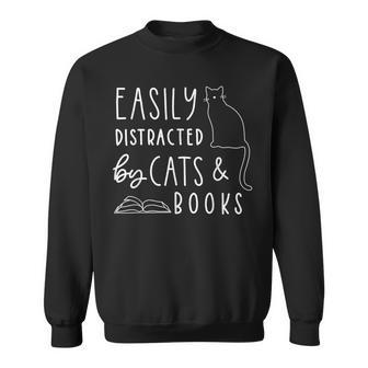 Cat Lover Cats And Books Book Lover Reading Lover Cat Sweatshirt - Seseable