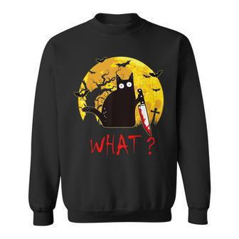 Cat What Murderous Black Cat With Knife Halloween Costume Sweatshirt - Monsterry CA
