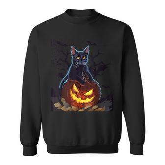 Cat With Pumpkin Halloween Bat Vintage Costume Sweatshirt - Monsterry DE