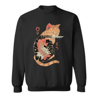 Cat Samurai Japanese Samurai Ninja Cat Kawaii Tattoo Sweatshirt - Thegiftio UK