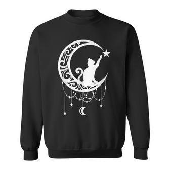 Cat Sitting On The Moon Cool Pet Lover Black Cat Lover Sweatshirt - Monsterry