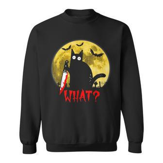 Cat What Murderous Black Cat Holding Knife Funny Halloween Sweatshirt - Monsterry
