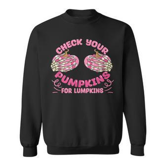 Check Your Pumpkins Breast Cancer Awareness Halloween Sweatshirt - Seseable