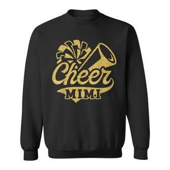 Cheer Mimi Biggest Fan Cheerleader Black Yellow Gold Pom Pom Sweatshirt - Seseable