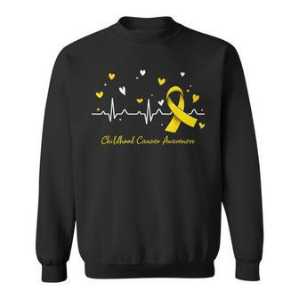 Childhood Cancer Awareness Heartbeat Gold Ribbon Sweatshirt - Seseable