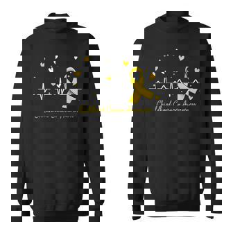 Childhood Cancer Awareness Heartbeat Gold Ribbon Sweatshirt - Seseable
