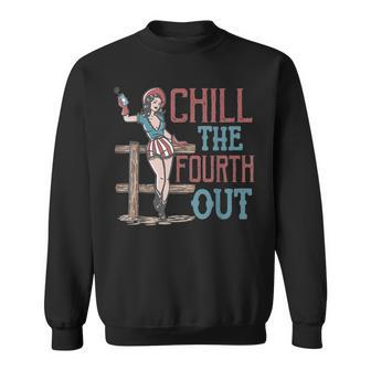 Chill The Fourth Out Retro Western Cowgirl Happy 4Th Of July Sweatshirt | Mazezy