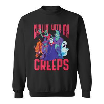 Chillin With My Creeps Halloween Scary Monsters Costume Sweatshirt | Mazezy