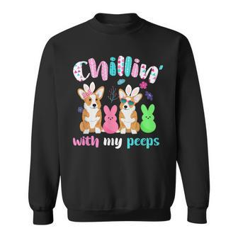Chillin With My Peeps Funny Bunny Corgi Dog Easter Corgi Funny Gifts Sweatshirt | Mazezy