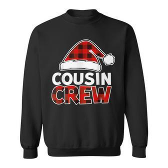 Christmas Cousin Crew Santa Hat Buffalo Plaid Red Xmas Sweatshirt | Mazezy