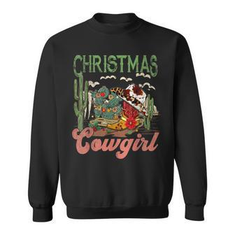 Christmas Cowgirl Western Christmas Cowboy Christmas Boots Sweatshirt | Mazezy