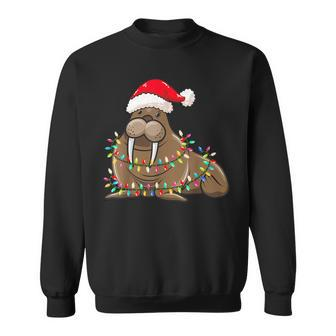Christmas Lights Walrus Wearing Xmas Hat Walrus Lover Sweatshirt - Seseable