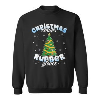 Christmas Scrubs Rubber Gloves Scrub Top Cute Tree Lights Sweatshirt | Mazezy