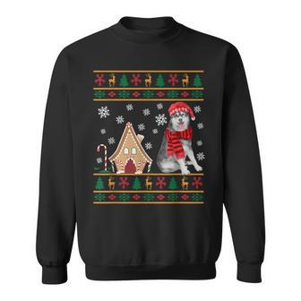 Christmas Ugly Sweater Siberian Husky Santa Hat Reindeers Sweatshirt | Mazezy