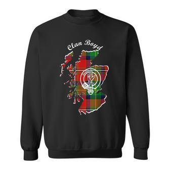 Clan Boyd Surname Last Name Scottish Tartan Map Crest Funny Last Name Designs Funny Gifts Sweatshirt | Mazezy