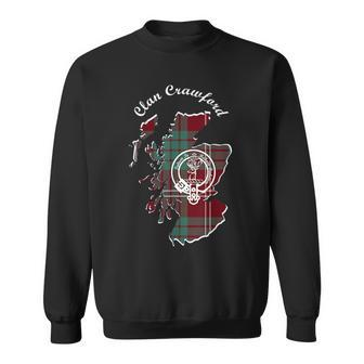 Clan Crawford Surname Last Name Scottish Tartan Crest Map Funny Last Name Designs Funny Gifts Sweatshirt | Mazezy
