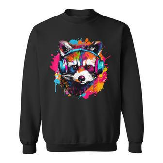 Colorful Raccoon With Headphones Vintage Colorful Raccoon Sweatshirt - Monsterry AU