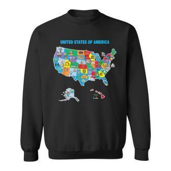 Colorful United States Of America Map Us Landmarks Icons Sweatshirt | Mazezy