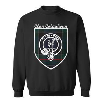 Colquhoun Surname Last Name Scottish Clan Tartan Badge Crest Funny Last Name Designs Funny Gifts Sweatshirt | Mazezy