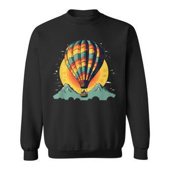 Cool Hot Air Balloon With Mountains Sweatshirt | Mazezy