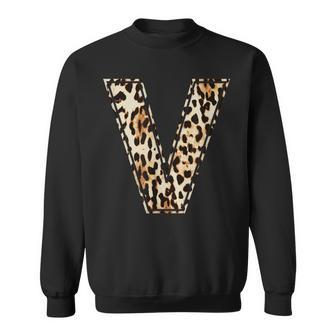 Cool Letter V Initial Name Leopard Cheetah Print Sweatshirt | Mazezy