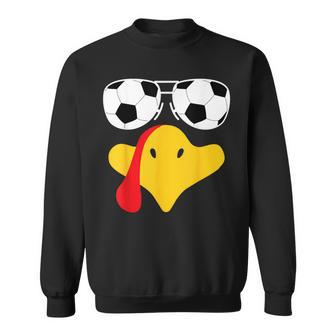 Cool Turkey Face With Soccer Sunglasses Thanksgiving Sweatshirt - Seseable