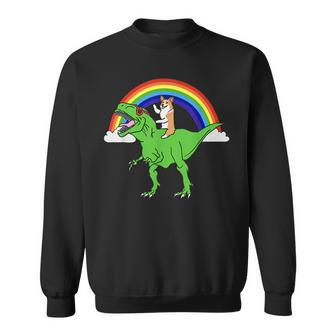 Corgi Riding T Rex Dinosaur Funny Dog Sweatshirt | Mazezy