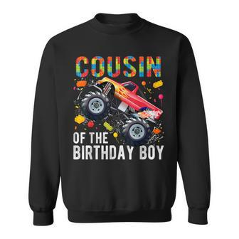 Cousin Birthday Boy Building Blocks Monster Truck Sweatshirt | Mazezy