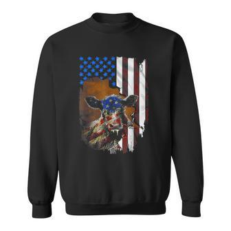 Cow American Flag Cows Lover Gift Xmas Gift Sweatshirt | Mazezy