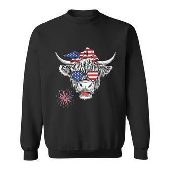 Cow Usa Flag 4Th Of July Patriotic Heifer Highland Cow Lover Sweatshirt | Mazezy