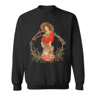 Cowgirl Distressed Barbwire Roses Guns And Horses Sweatshirt | Mazezy